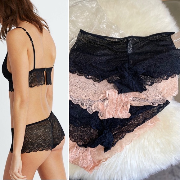 Set of 4 Madewell Lace Boyshorts Nude Blush Pink Black Size Medium - Picture 12 of 12